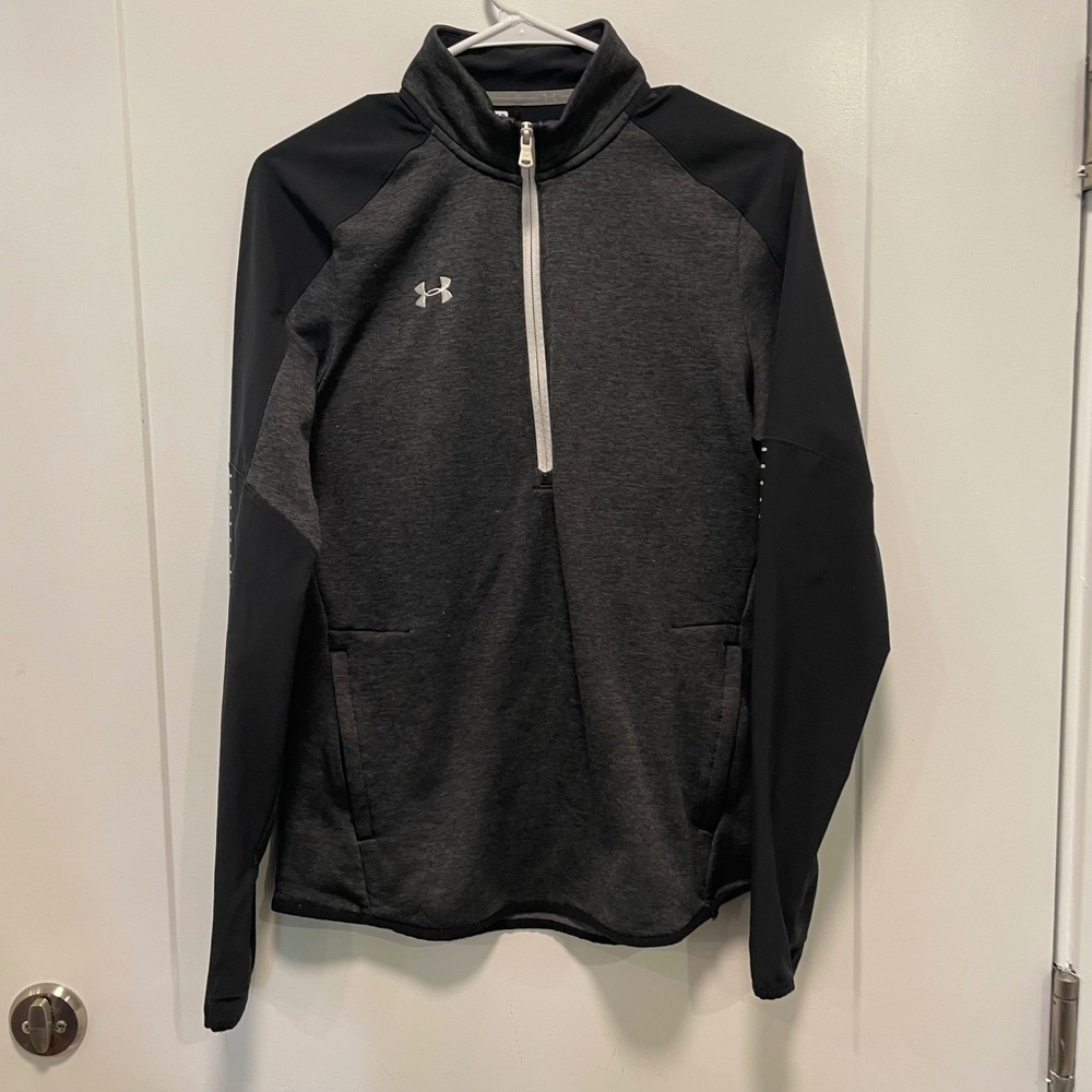 Under Armour ColdGear Mens Medium Gray Black Quarter Zip Pullover Jacket 1918